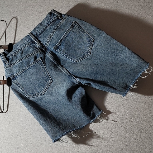 PACSUN 24 CASUAL HIGH RISE STRAIGHT LEG BUTTON FLY CUT OFF DENIM BLUE JEAN SHORT - Picture 13 of 14